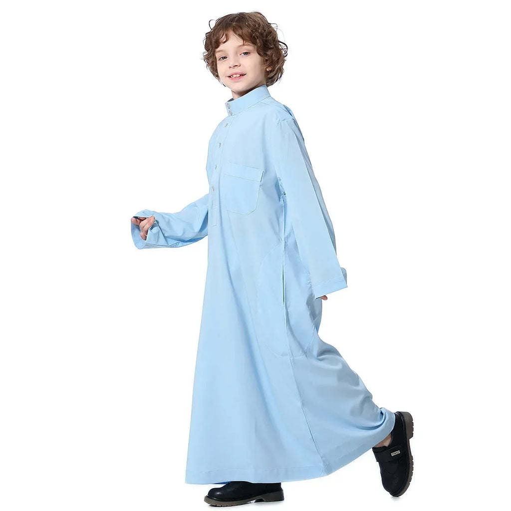 Muslim Saudi Arab Boys Robe Kids Abaya Kaftan Prayer Islam Ramadan Clothing Long Sleeve Thobe Middle East Teenage Dress Dubai