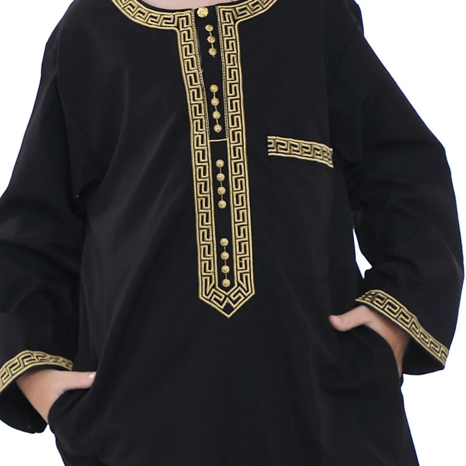 Ramadan Eid Muslim Boys Clothing Set Arab Thobe 2-Piece Outfit Long Sleeve Traditional for Kids Summer National Festival Costume