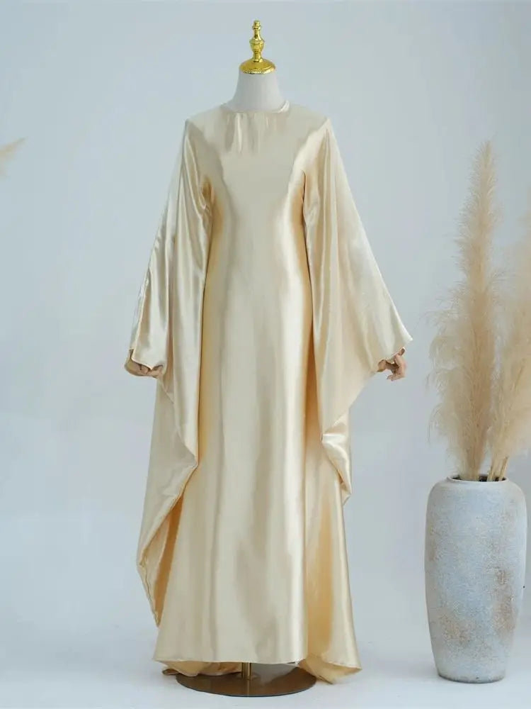 Batwing Satin Shimmer Abaya Damen Dubai Luxury Islam Muslim Kaftan Dress Women Kebaya Vestidos Djellaba Robe Femme Musulmane