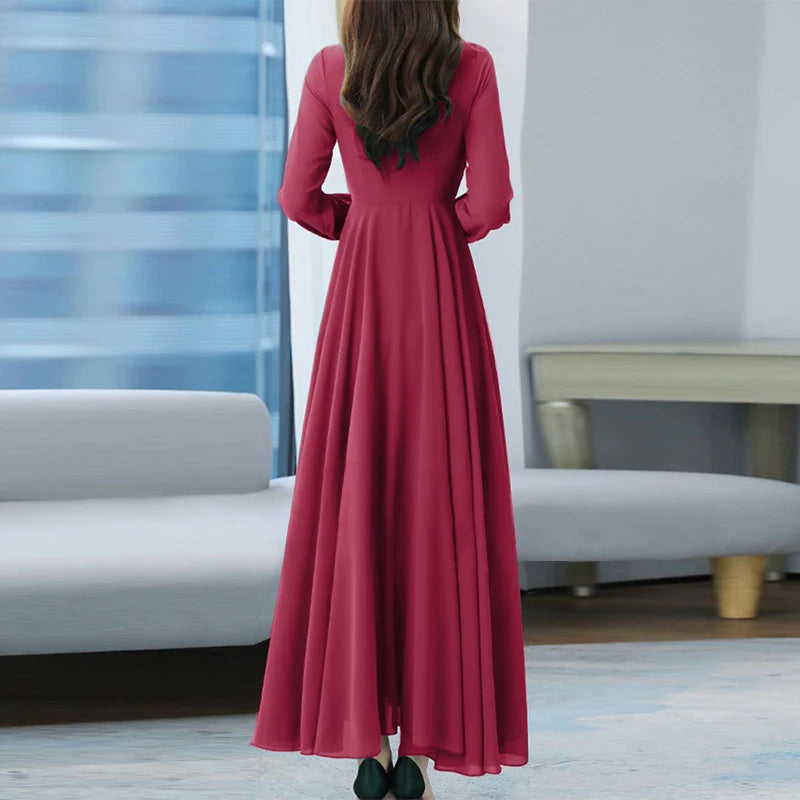 Dress Autumn Solid Party Holiday Maxi Dresses Vestidos Femme Vintage Robe