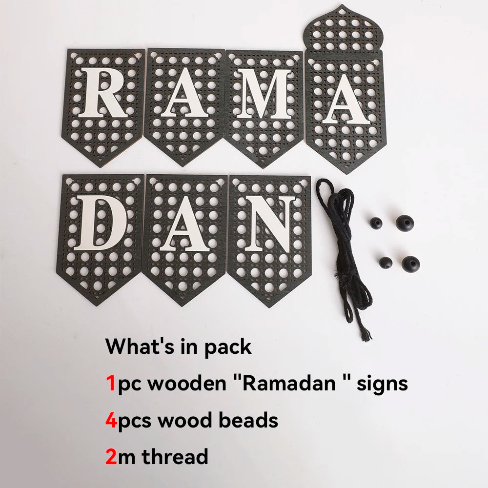 Ramadan Mubarak Banner - Hollow Lantern Hanging Garland for Islamic Muslim Eid Festival Home Party Ornament Wall Decor Supplies