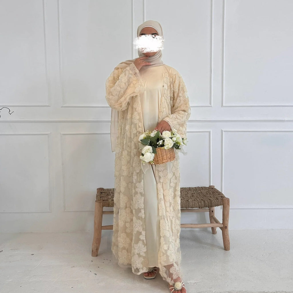 Eid Women Abaya Muslim Cardigan Dress Beading Flower Jalabiya Ramadan Vestidos Largos Islam Arab Long Robe Morocco Kaftan 2026