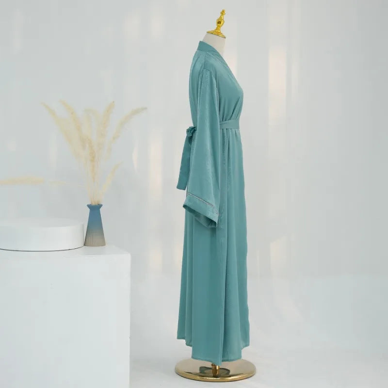 Muslim Modest Cardigan for Women Eid Arab Abaya Dubai Dress Islamic Daily Long Sleeve Clothing Turkey Solid Color Coat Robe