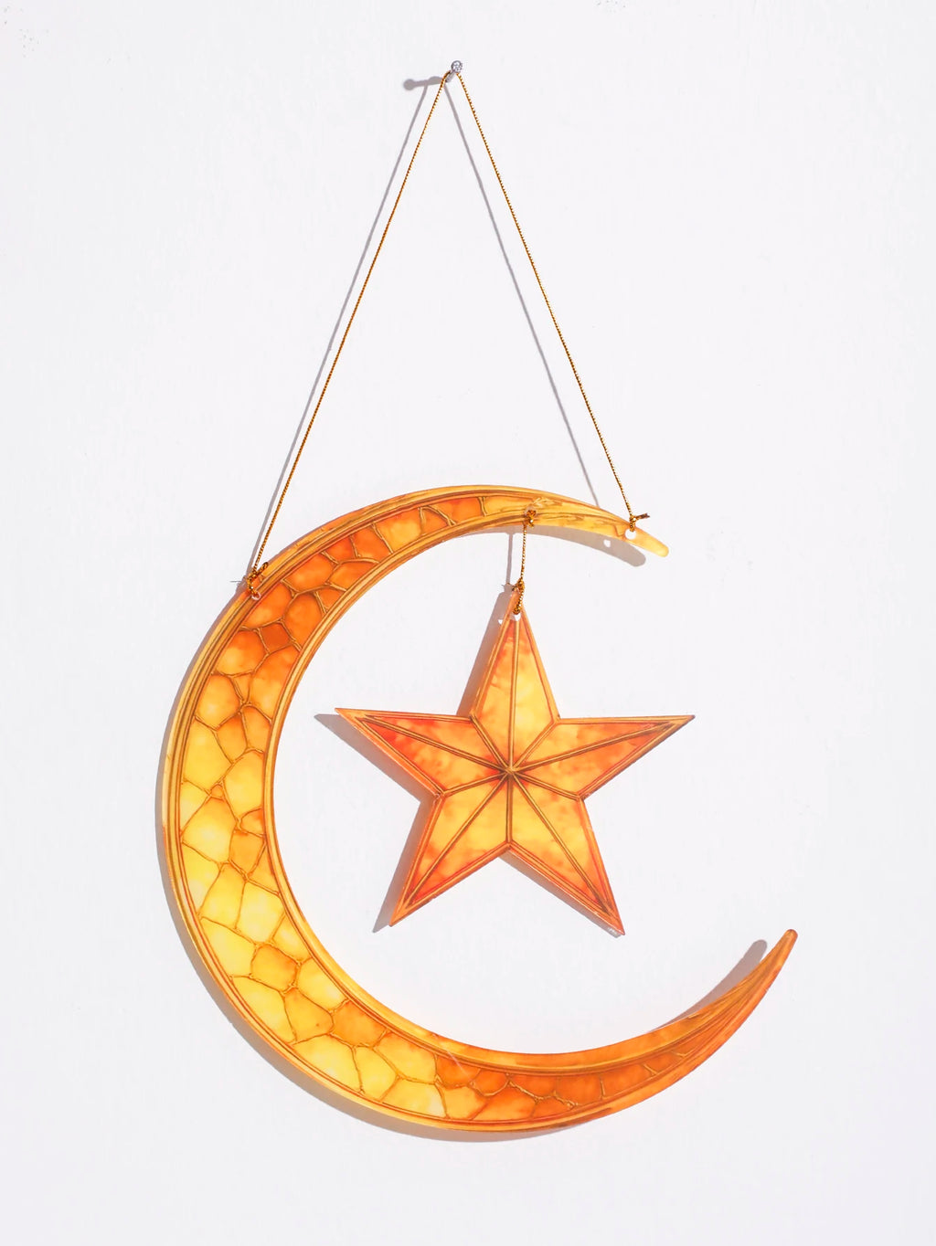Islamic Moon Star Lantern Hanging Decor - Acrylic Eid Mubarak Ornament for Ramadan Kareem Muslim Festival Home Window Wall Decor