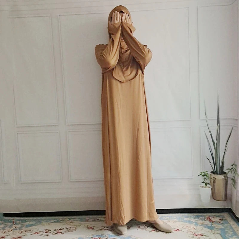 Women's Prayer Garment Ramadan Muslim Abaya Kaftan Women Jilbab with Hijab Abayat Islam Modest Dress Robe Islamic Arab Clothes