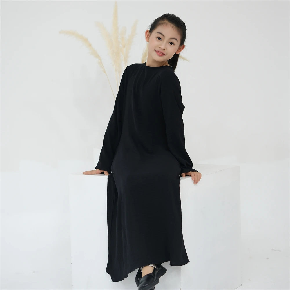 Open White Black Plain Abayas For Child Kids Modest Abaya Dubai Muslim Kaftan Under Dress Girl Robe Caftan Marocain Musulmane