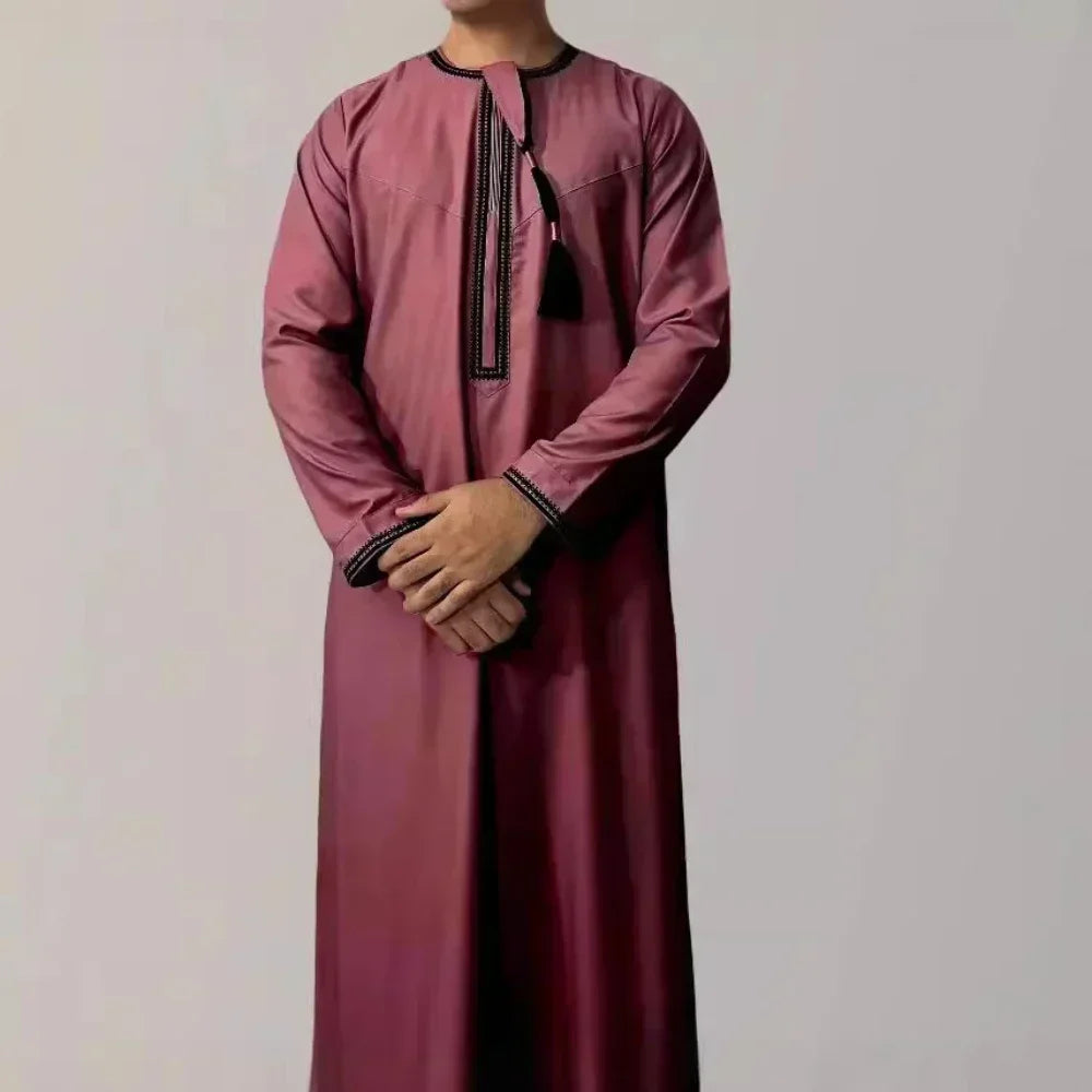 Muslim Men Long Sleeve Pullover Abaya Daffah Jubba Thobe Kaftan Prayer Robe Casual Islam Clothing for Pakistan Saudi Arabia Afghanistan