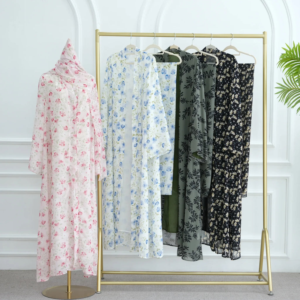 Eid Women Abaya Scarf 2 Piece Set Muslim Cardigan Ramadan Jalabiya Print Caftan Long Robe Morocco Kaftan Vestidos Largos 2026