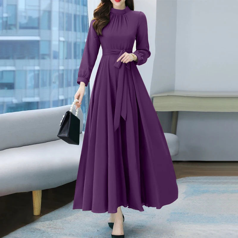 Dress Autumn Solid Party Holiday Maxi Dresses Vestidos Femme Vintage Robe