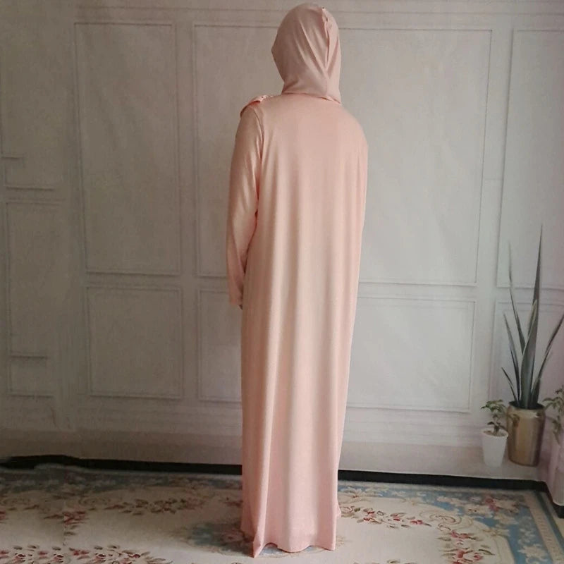 Women's Prayer Garment Ramadan Muslim Abaya Kaftan Women Jilbab with Hijab Abayat Islam Modest Dress Robe Islamic Arab Clothes