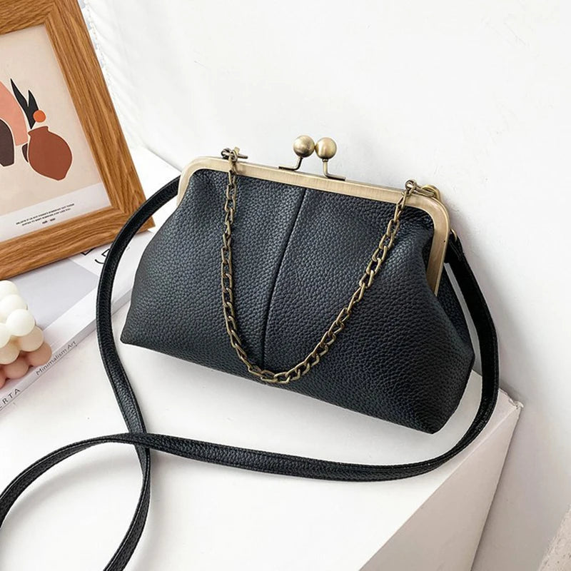 Vintage Shoulder Bags Women Small Chain Crossbody Bags Lock Design Handbags Brand Female Clip Messenger Bags Sac Bolsa