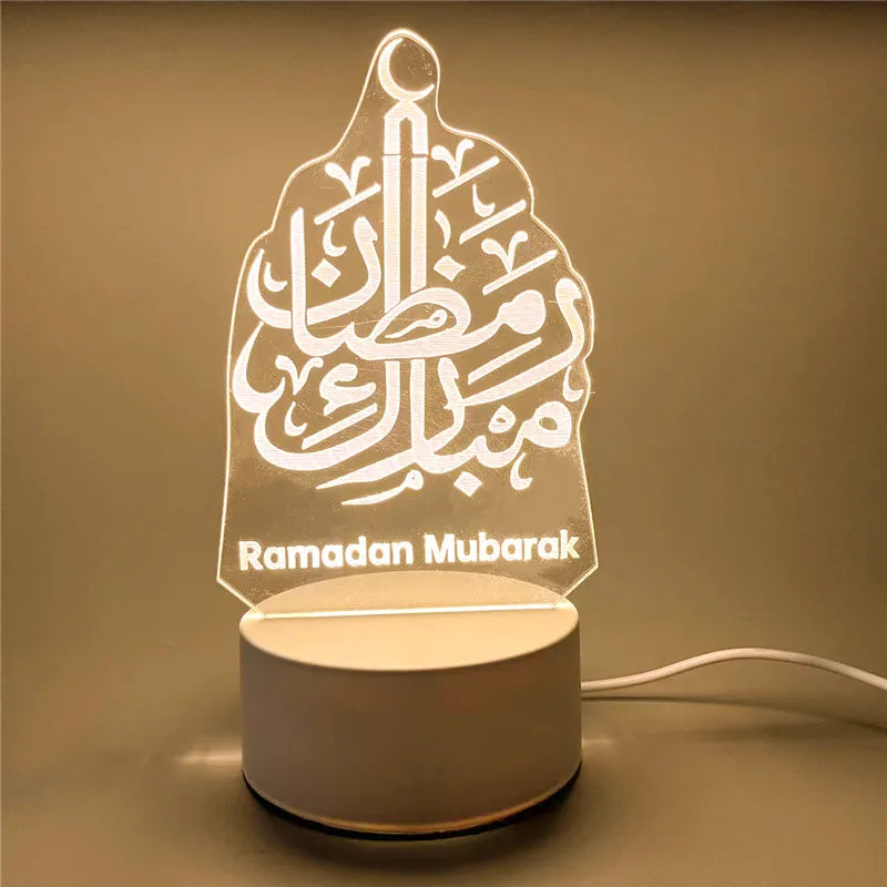 USB Operated 3D LED Night Light Eid Mubarak Table Ornament Muslim Ramadan Decoration for Home 2025 Eid Al Adha Holiday Lighting