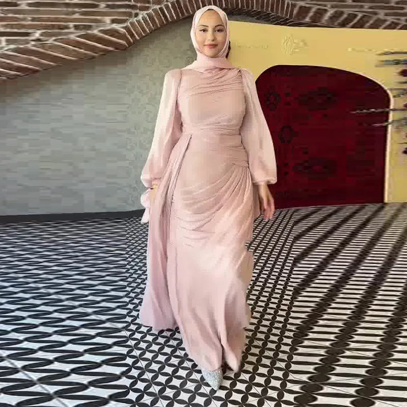 Eid Silky Muslim Women Party Dreses Jalabiya Ramadan Abaya Dubai Evening Long Dresses Vestidos Largos Arab Robe Morocco Kaftan