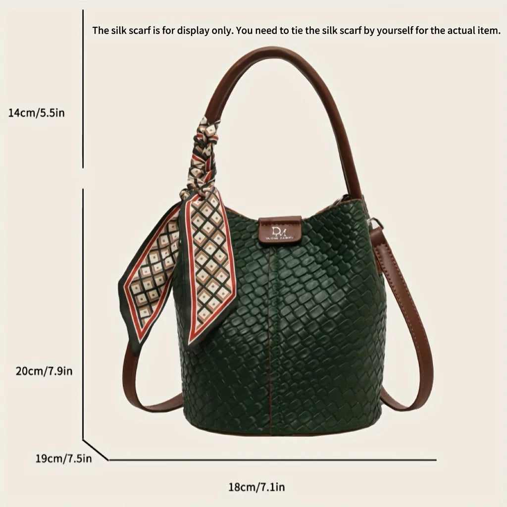Fashionable Women's Bucket Bag, Stylish Solid Color Woven Effect Handbag Shoulder Bag and Crossbody Bag, Can Be Carried By Hand