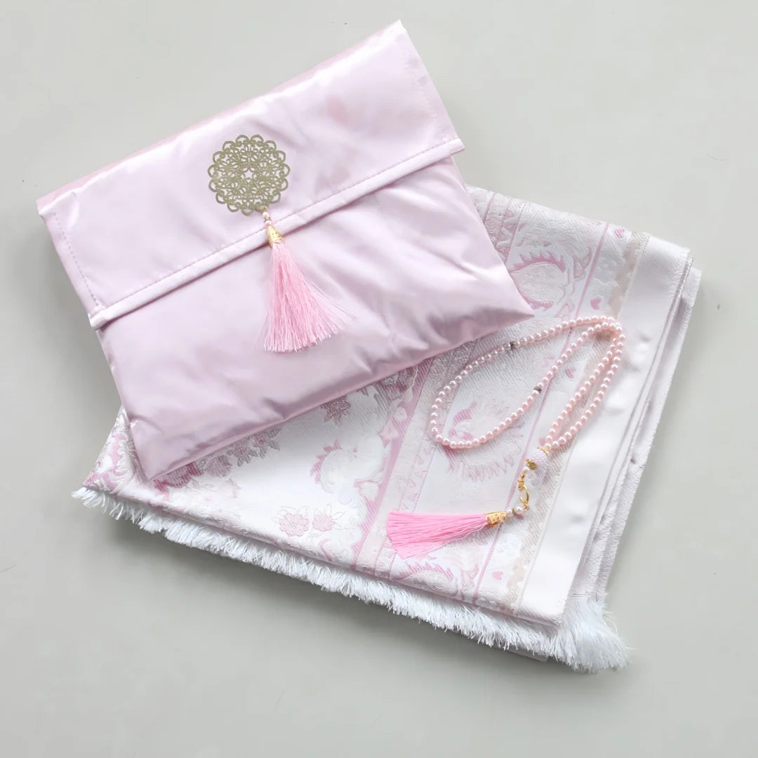 Muslim Prayer Rug and Beads with Portable Elegant Fabric Bag Soft Islamic Prayers Rug Islamic Gifts for Eid Travel Prayer Mat