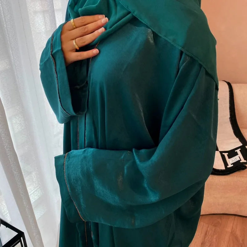Muslim Modest Cardigan for Women Eid Arab Abaya Dubai Dress Islamic Daily Long Sleeve Clothing Turkey Solid Color Coat Robe