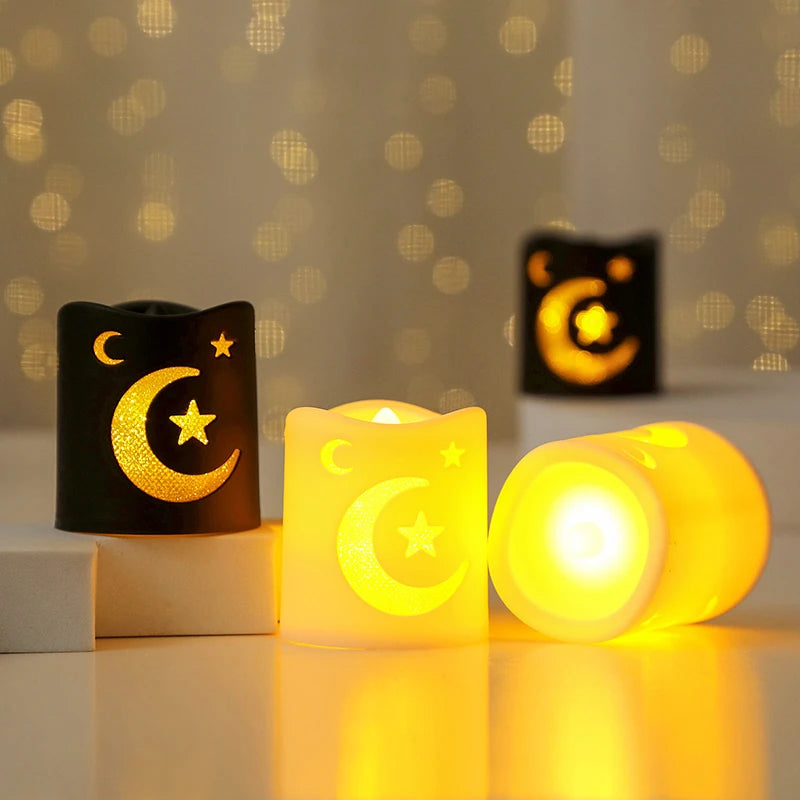 Creative Eid Mubarak Candle Lamp Ramadan Crescent Moon and Star Night Light Islamic Muslim Party Decor Eid Party Supplies