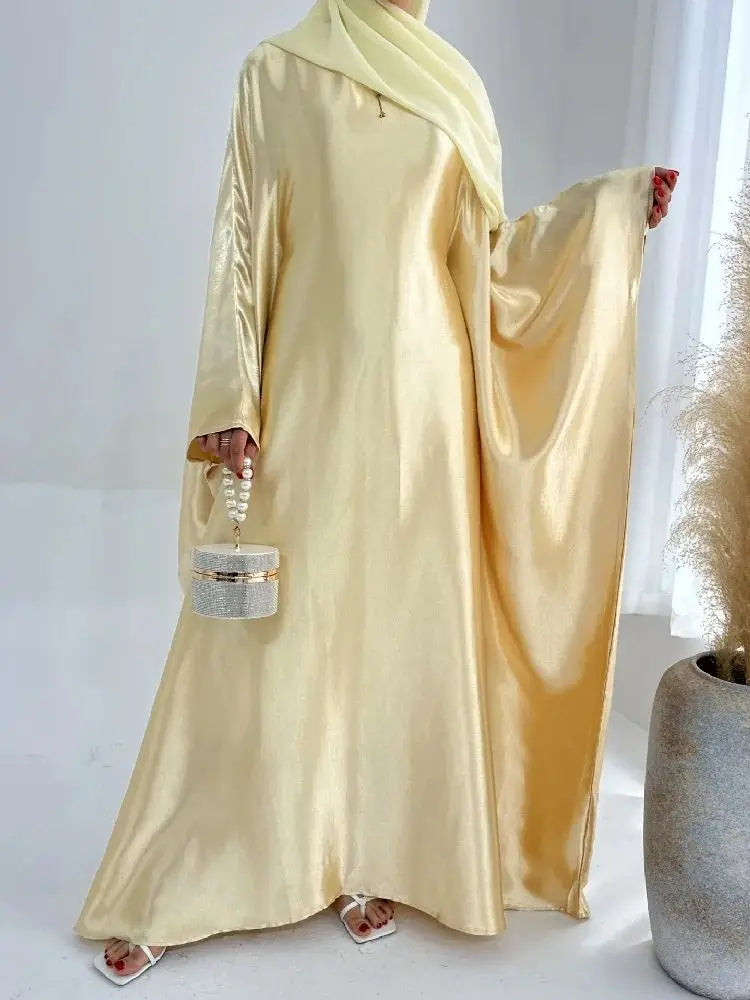Batwing Satin Shimmer Abaya Damen Dubai Luxury Islam Muslim Kaftan Dress Women Kebaya Vestidos Djellaba Robe Femme Musulmane