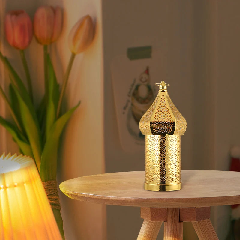 Moroccan Golden Hollow Iron Lantern Ramadan Home Decoration Light Ornaments Gold Lanterns Moroccan Home Crafts Decoration