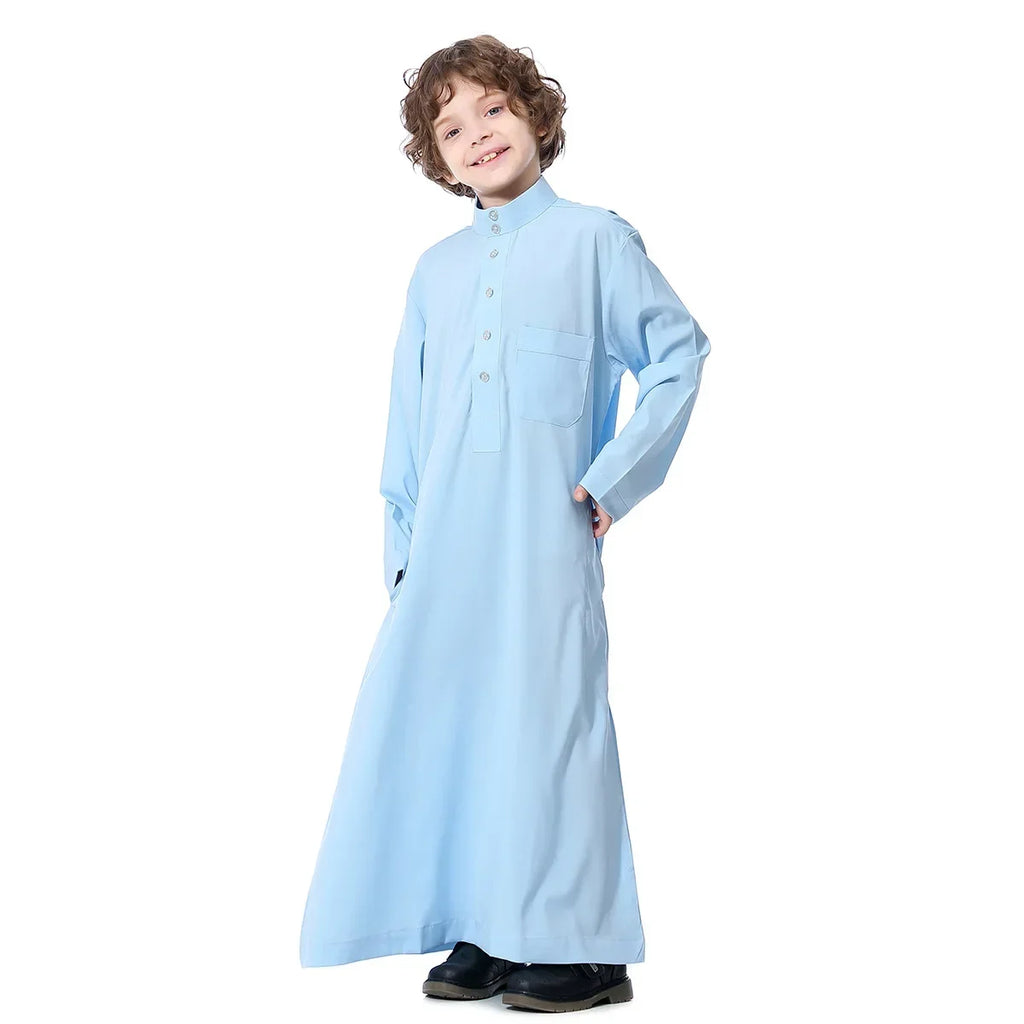 Muslim Saudi Arab Boys Robe Kids Abaya Kaftan Prayer Islam Ramadan Clothing Long Sleeve Thobe Middle East Teenage Dress Dubai