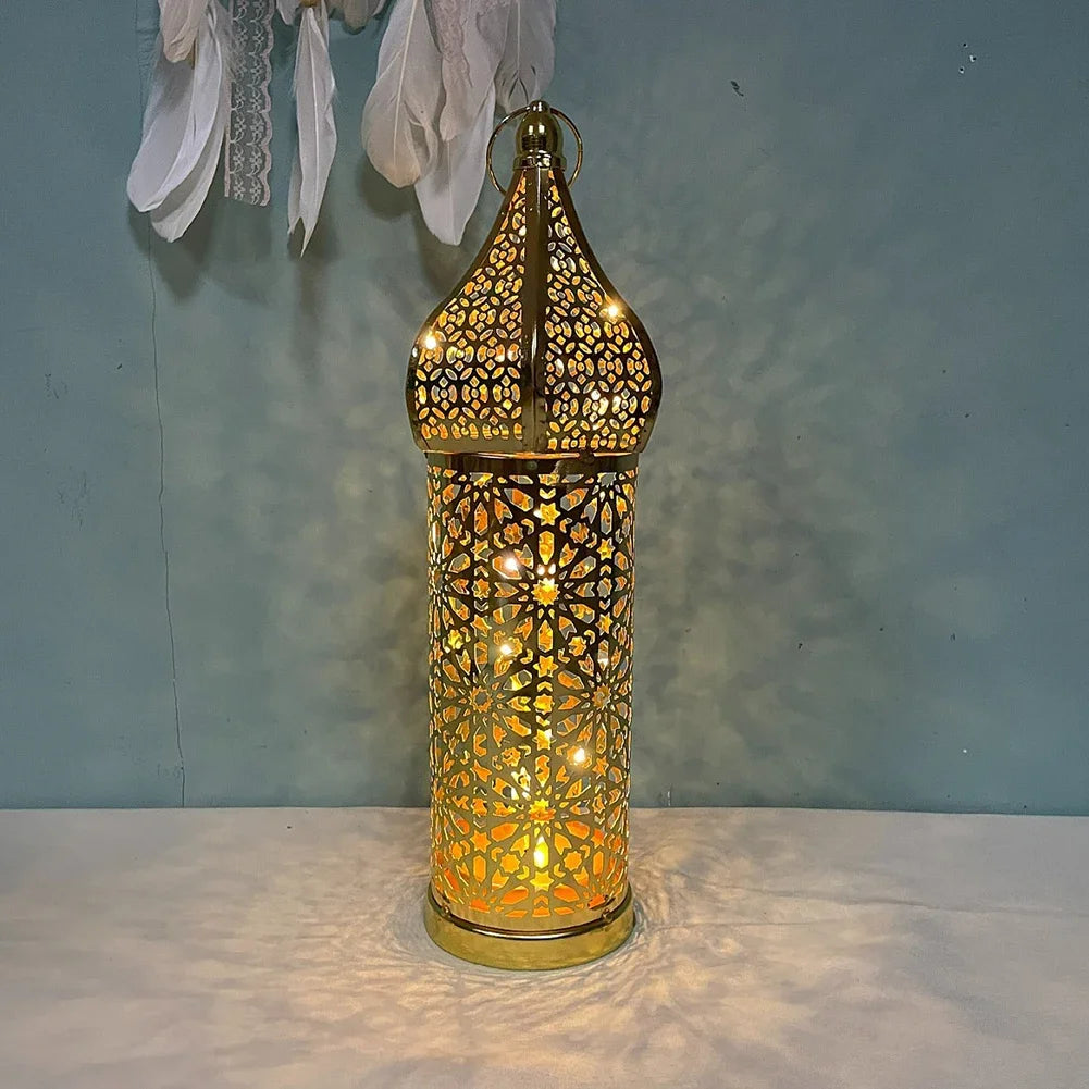 Moroccan Golden Hollow Iron Lantern Ramadan Home Decoration Light Ornaments Gold Lanterns Moroccan Home Crafts Decoration