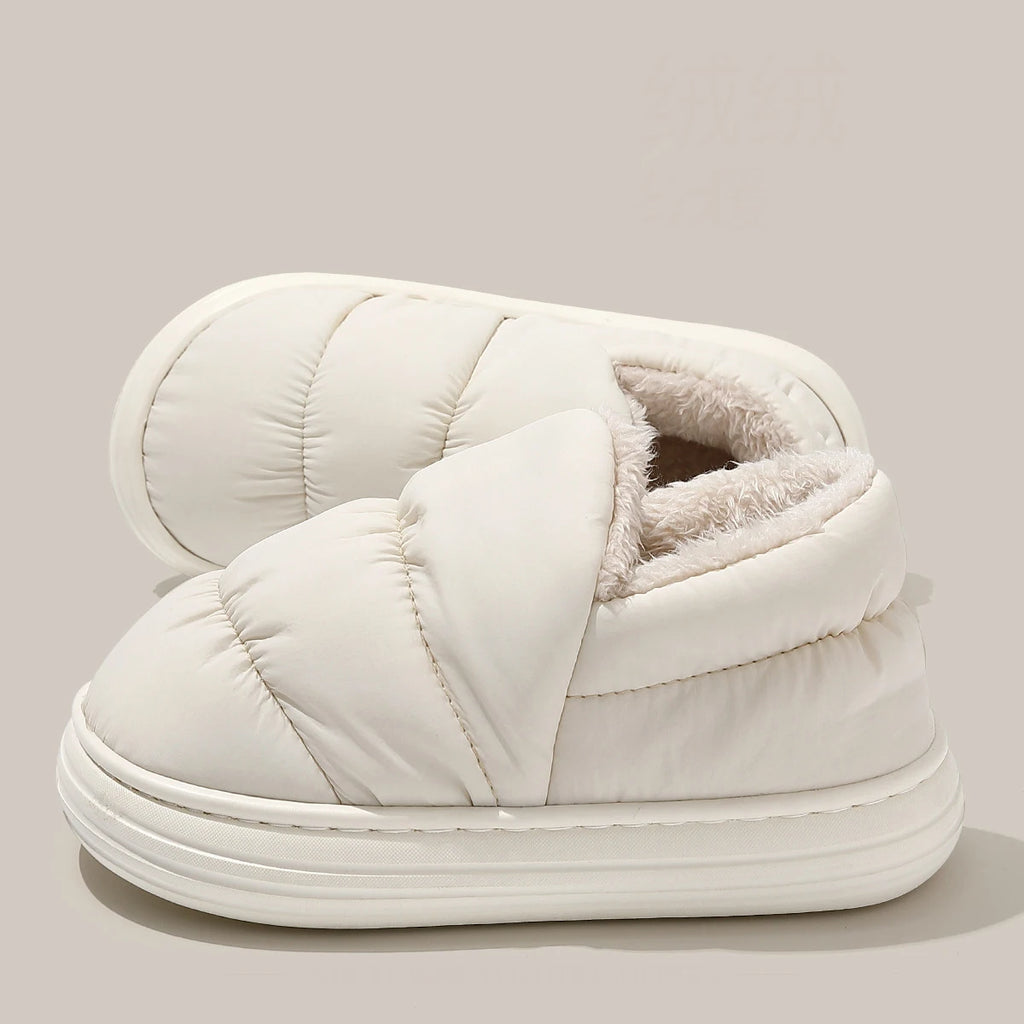 Comwarm Winter Plush Lining Slippers For Women Waterproof Down fabric Indoor Slides Warm Cozy Slippers Furry Women Cotton Shoes