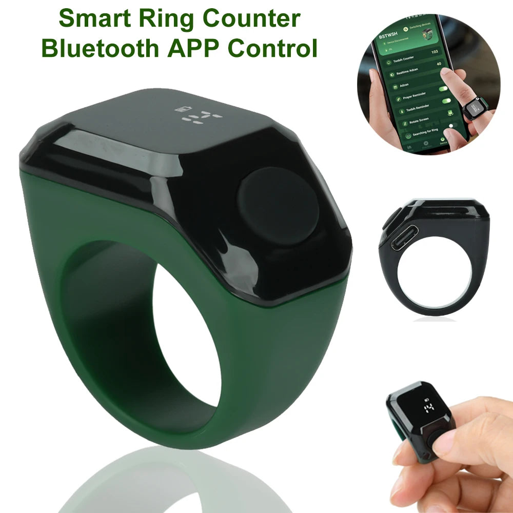 Smart Ring Counter Bluetooth APP Control OLED Display Silent Touch Type-C Rechargeable Muslims Zikr Ring Prayer Finger Counter
