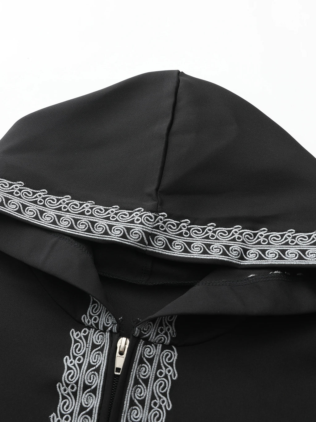 Moroccan Long-Sleeved Embroidered Hood Thobe Muslim Man Abaya Islamic Loose Fit Polyester Elastane Fashion Jubba Thobe for Adults