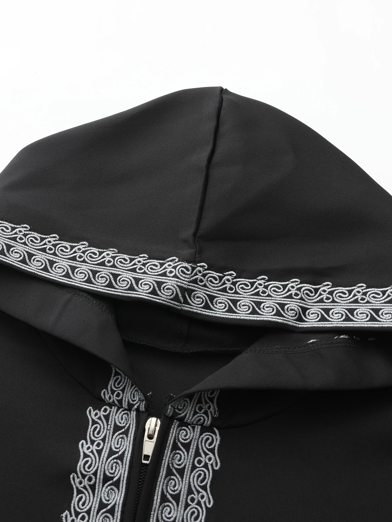 Moroccan Long-Sleeved Embroidered Hood Thobe Muslim Man Abaya Islamic Loose Fit Polyester Elastane Fashion Jubba Thobe for Adults