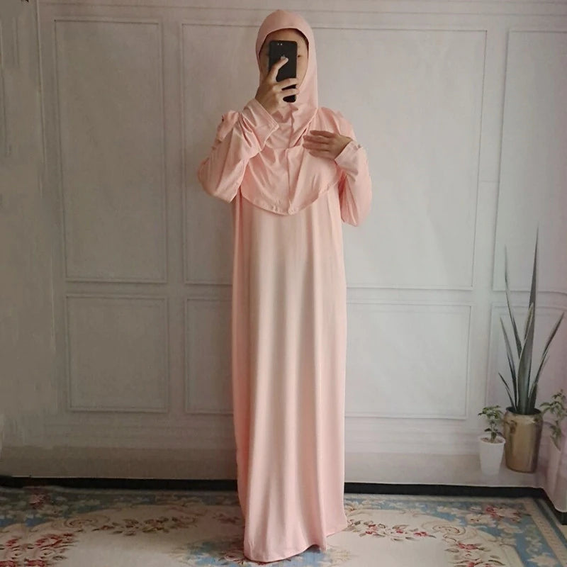 Women's Prayer Garment Ramadan Muslim Abaya Kaftan Women Jilbab with Hijab Abayat Islam Modest Dress Robe Islamic Arab Clothes