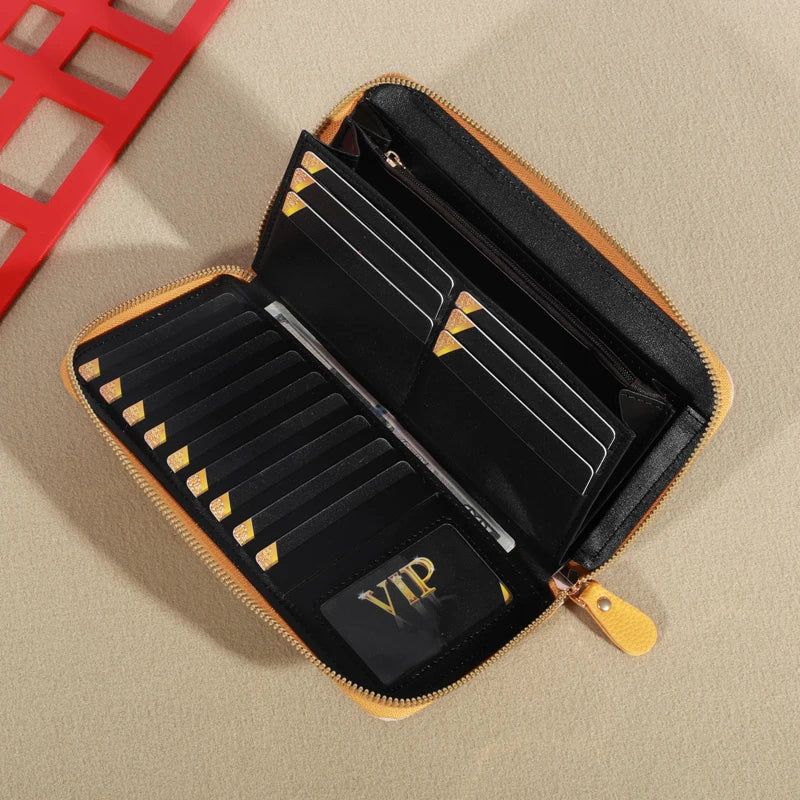 Women's Wallet RFID Blocking Multi Credit Card High Capacity Zipper Clutch Travel Bag Wrist Guard