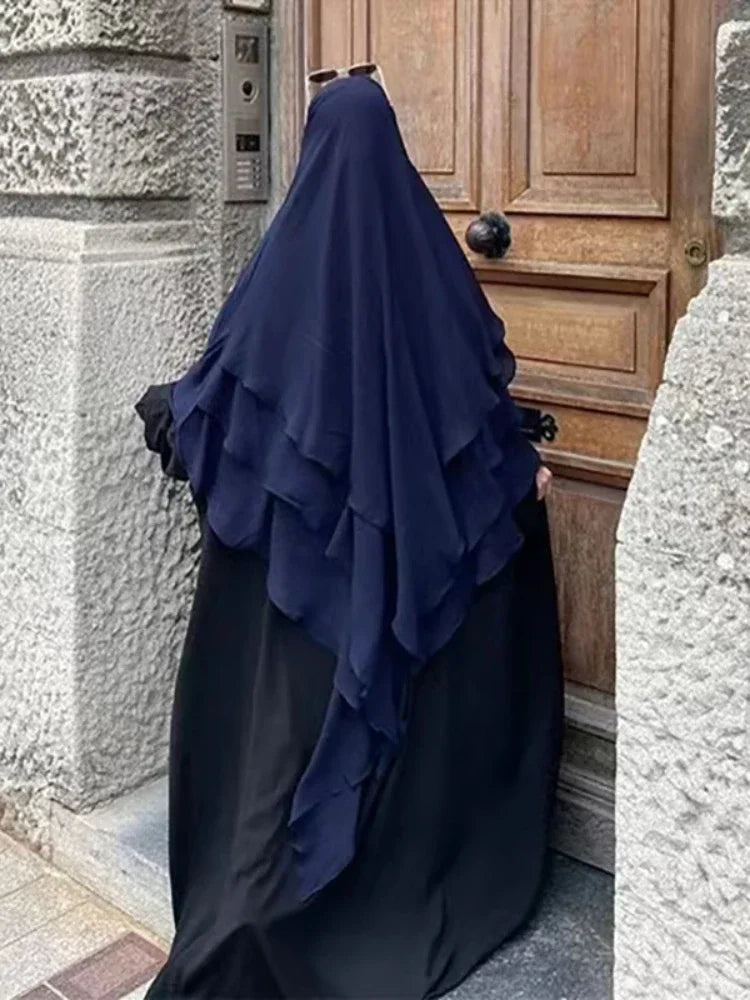 Long Khimar Women Muslim Hijab Prayer Eid 3 Layers Chiffon 2025 Hijabs Headscarf Shawl Veil Long Three-Layer Djellaba Niqab
