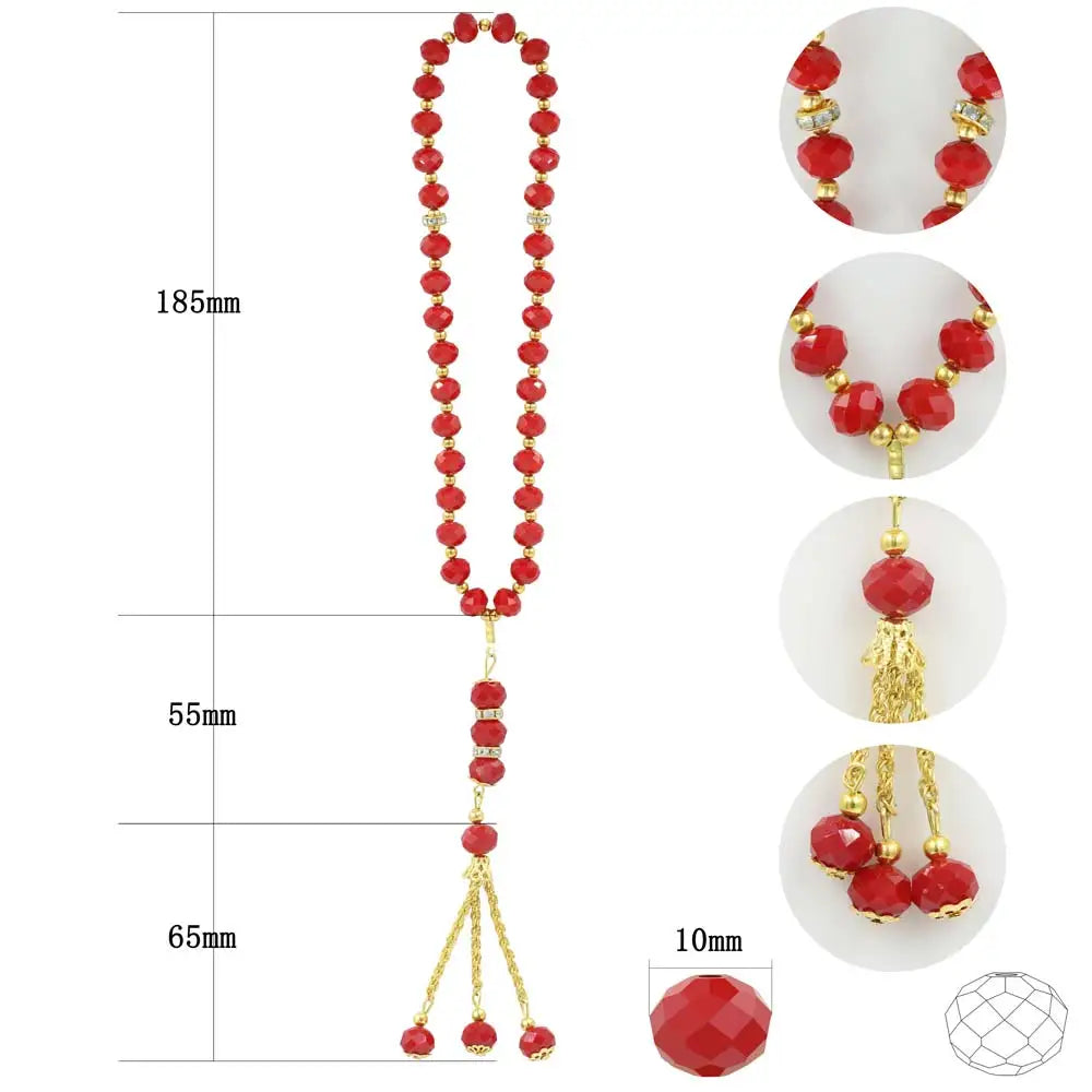 10mm 33pcs Crystal Glass Round Beads Turkish Style Muslim Rosary Islamic Prayer Bead Bracelet For Women Jewelry Accessories Gift