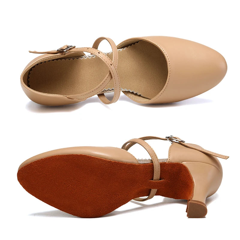 Women Dance Shoes Latin Party Tango Jazz Elegant Dancing Shoes Lace-up Suede Sole Closed Toe Microfiber Leather 7 Colors