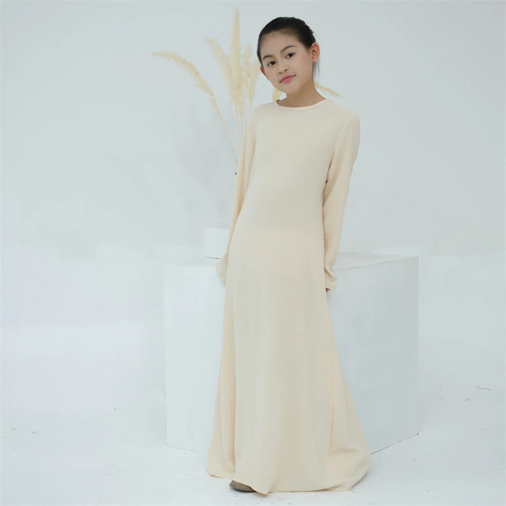 Open White Black Plain Abayas For Child Kids Modest Abaya Dubai Muslim Kaftan Under Dress Girl Robe Caftan Marocain Musulmane