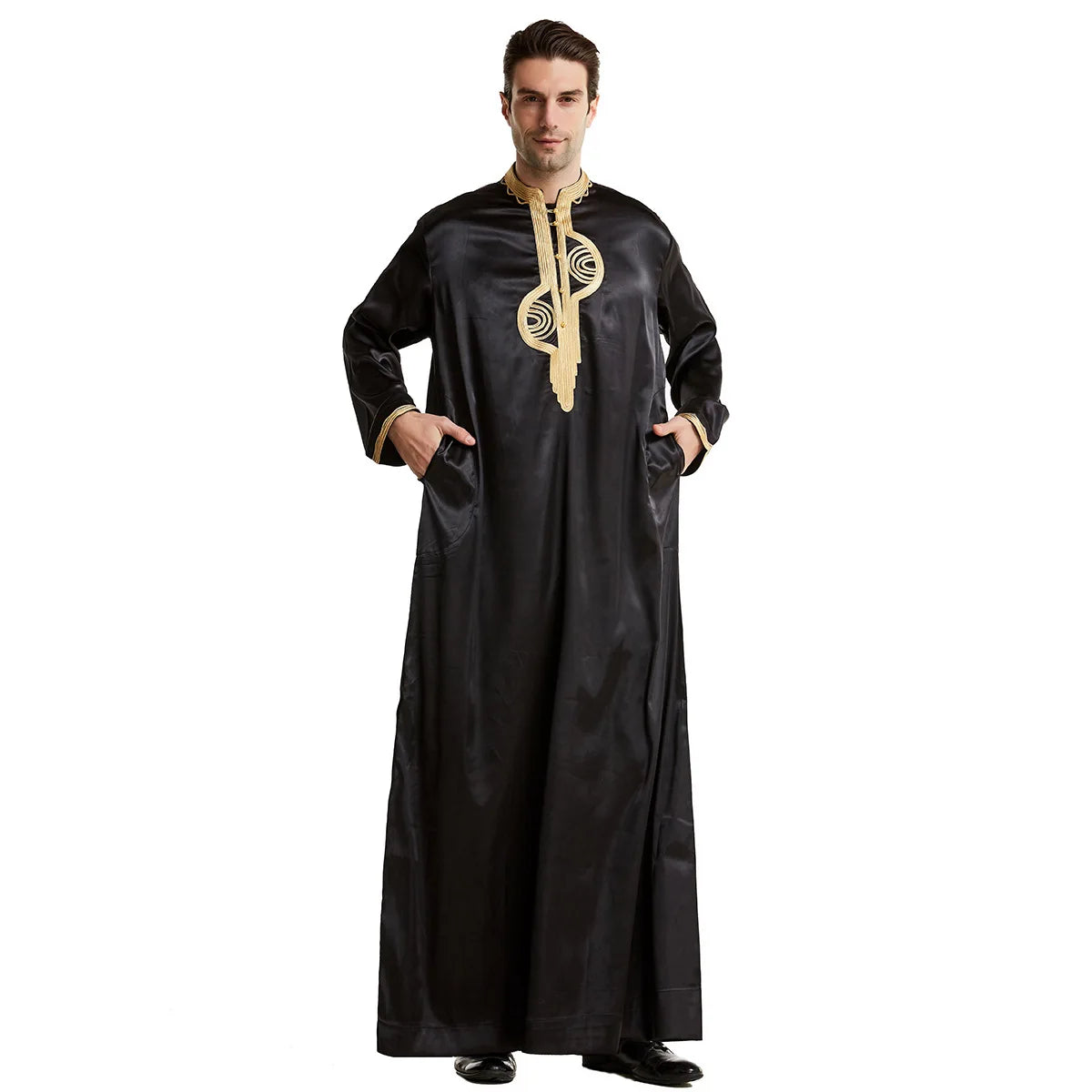 Men's Fashion Embroidered Long Robe Muslim Jubba Thobe Stand Collar Long Sleeve Daily Wear Polyester Spring Autumn