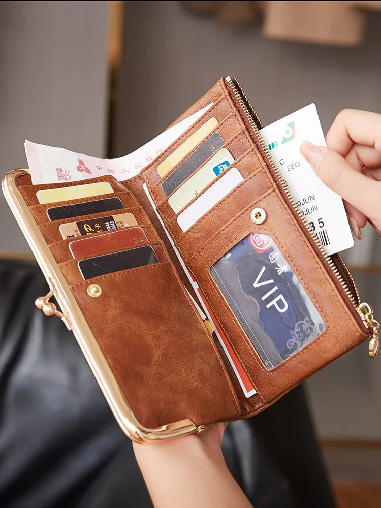 Solid Color Multi Functional Long Wallet, Vintage Clutch Coin Purse, Women's Card Holder Zipper Wallet