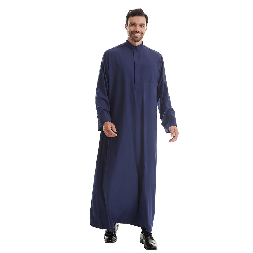 Men's Kaftan Khaki Black Long Sleeve Stand Stand-up Collar Soft Fabric Abayas Africa Saudi Thobe Elegant Outdoor Clothing