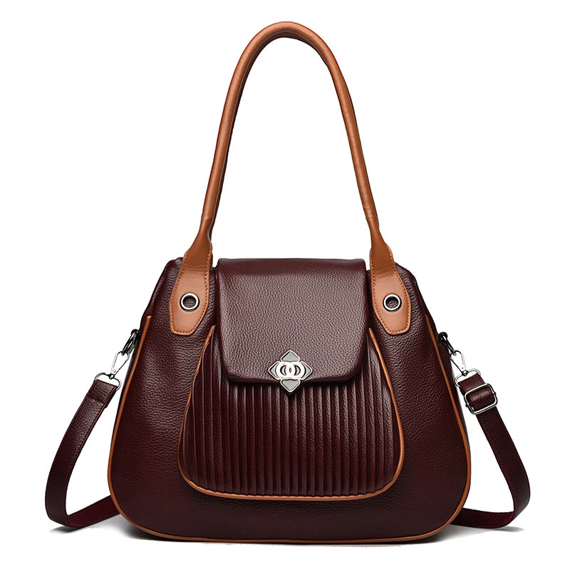 Genuine Brand Top Quality PU Leather Bags for Women Designer Top-Handle Bags Ladies Casual Tote Shoulder Crossbody Bag 2 Layers