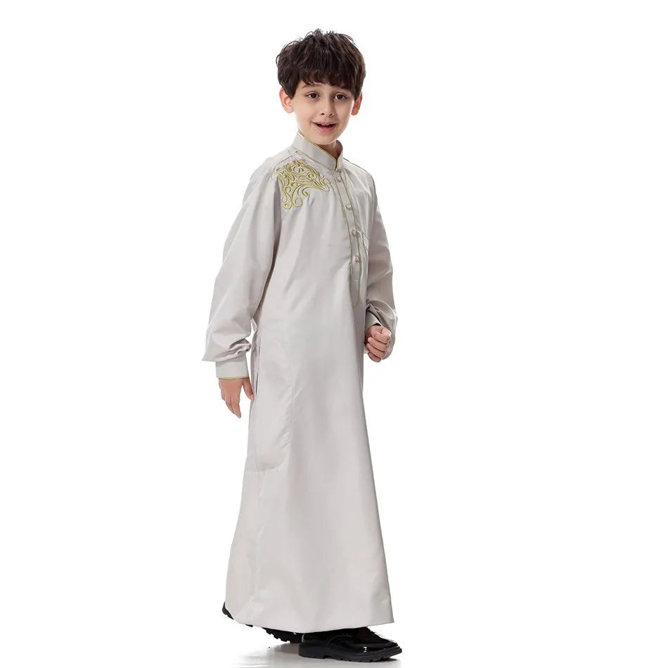2025 New Kids Robe Children Embroidery Outfit Boys Ramadan Thawb Teens Long Sleeve National Clothes Arab Muslim Thobe 5-12 Years