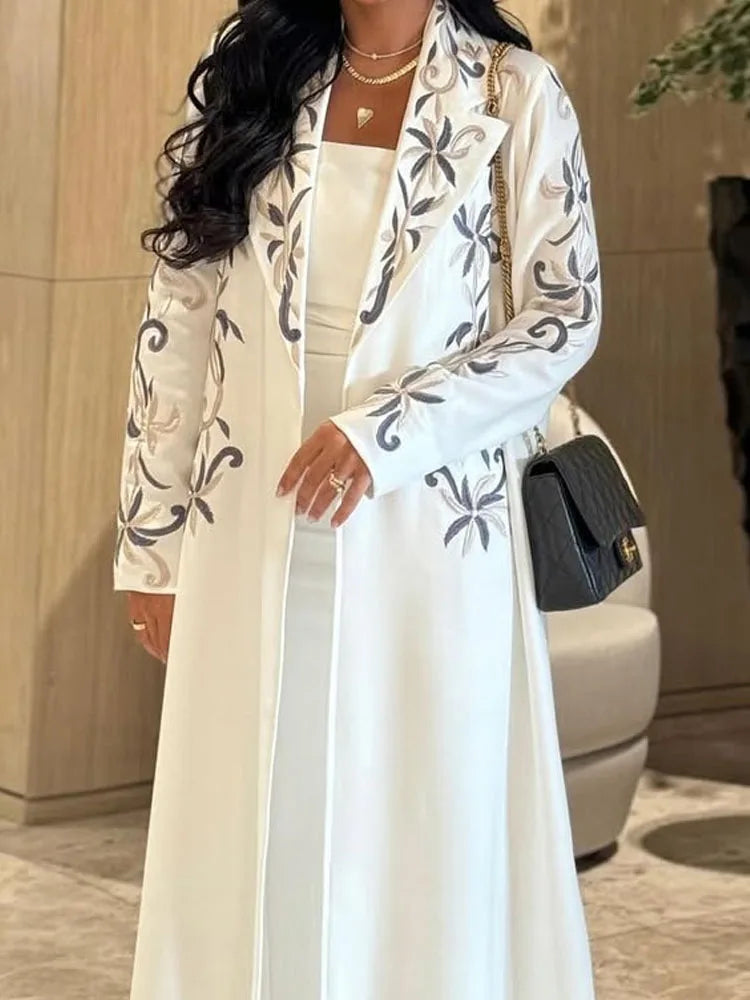 Fashion Lapel Collar Long Sleeve Long Jacket Women Casual Loose Robe Outercoat Spring Autumn Elegant Hight Street Party Cardigan