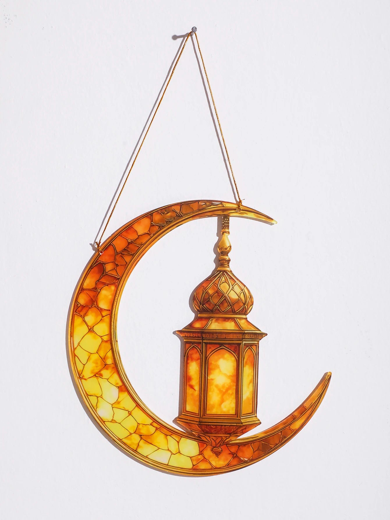 Islamic Moon Star Lantern Hanging Decor - Acrylic Eid Mubarak Ornament for Ramadan Kareem Muslim Festival Home Window Wall Decor