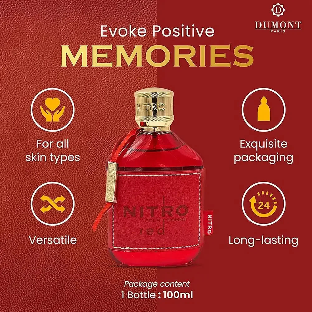 Nitro Red Dumont Middle Eastern Arabic Perfume for Men and Women Long Lasting Natural Romantic Scent Fragrance Spray 100ml