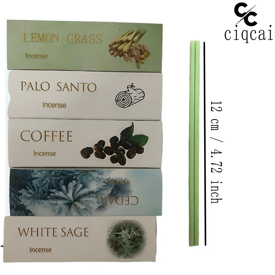 High-Quality, Handmade, Thick Incense Sticks, 12cm / 4.72inch Natural Incense Sticks, 35 Sticks/Box, Composed of Five Flavors Including Lemongrass, Peruvian Sacred Wood, Coffee, Cedar, White Sage, Etc., Rich an
