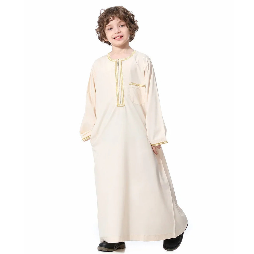 Muslim Saudi Arab Boys Robe Kids Abaya Kaftan Prayer Islam Ramadan Clothing Long Sleeve Thobe Middle East Teenage Dress Dubai
