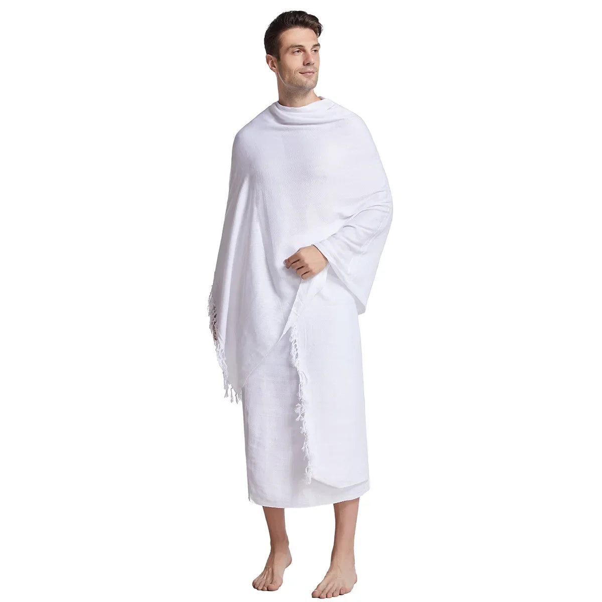 2Pcs White Ihram Pilgrimage Towel For Muslim Arab Mecca Hajj Clothes Men Islamic Ramadan Prayer Worship Costumes Shawl Jubba Set